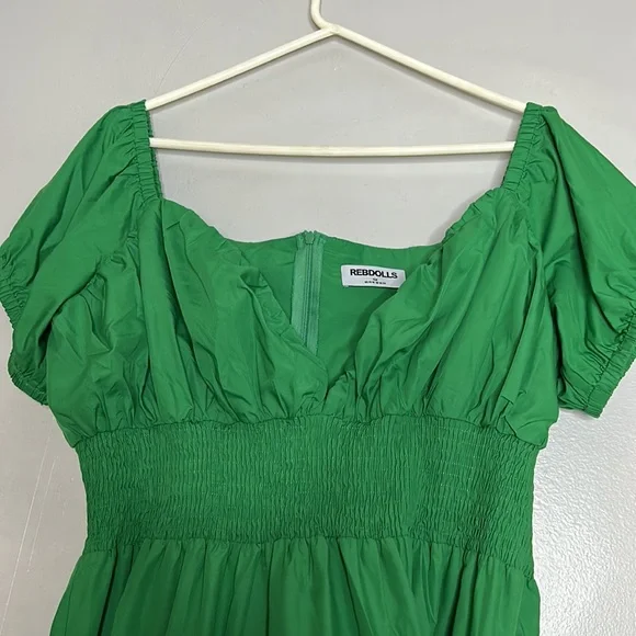 RebdollS MOMENT PEASANT TOP LAYERED MIDI SKATER DRESS - GREEN plus 1X women’s - Picture 4 of 7